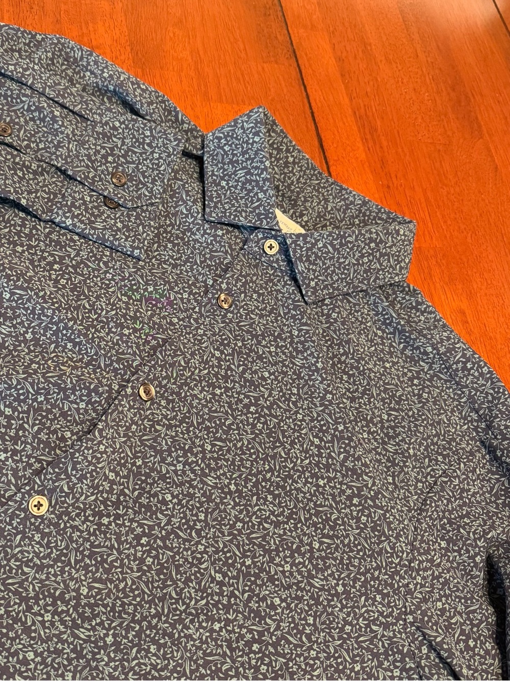Mizzen+Main Leeward Trim Fit Performance Men's L Blue Green Micro Floral AOP Dad